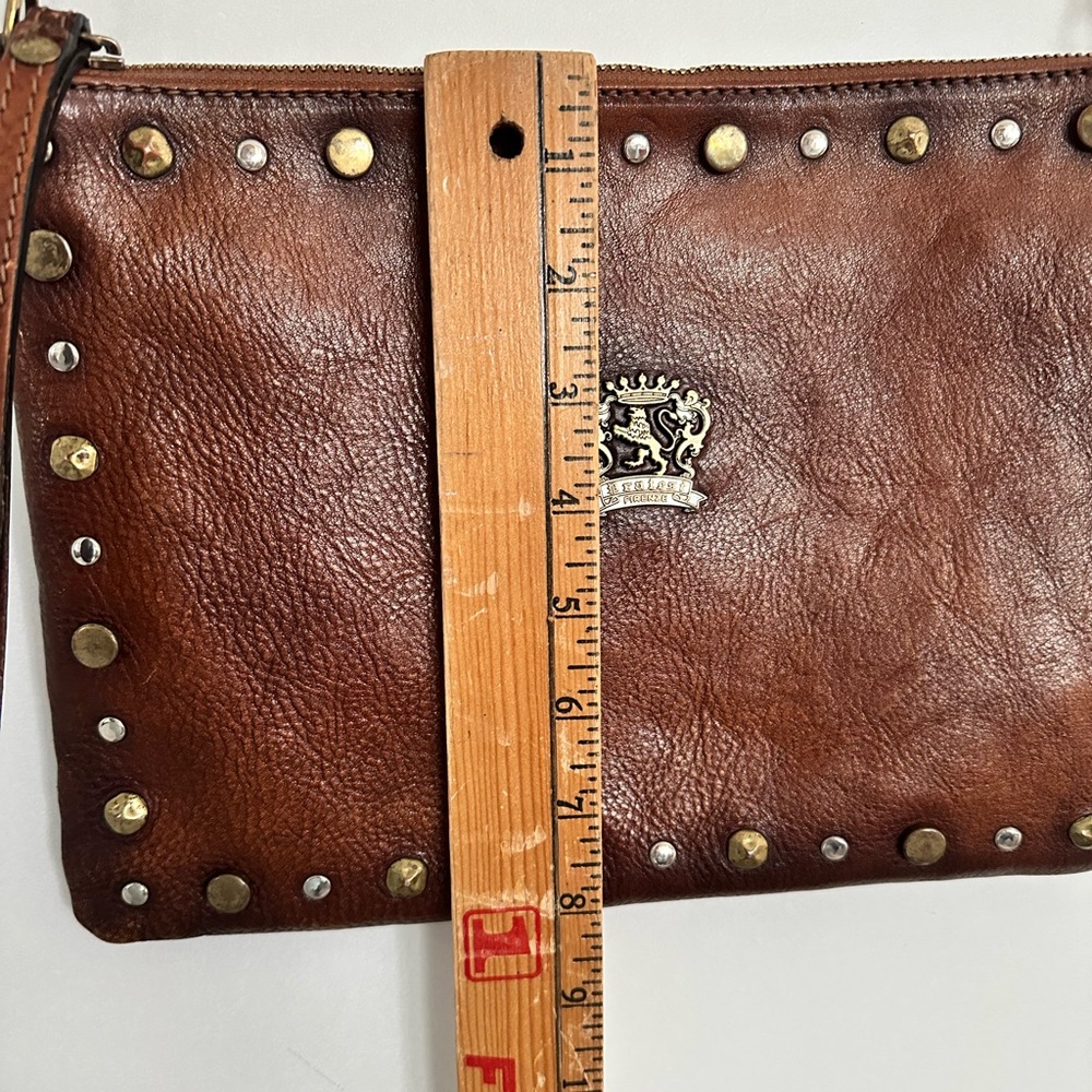 Pratesi Brown Italian Leather crossbody studded‎ Bag - Picture 6 of 9